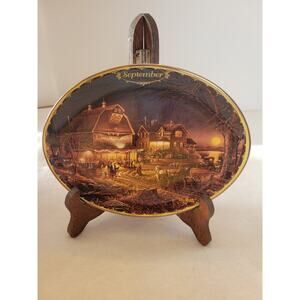 Vtg Bradford Exchange September Harvest Moon Ball by Terry Redlin Plate no stand